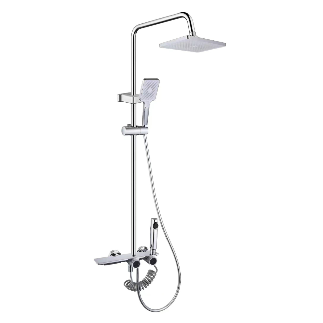Set de duș cu efect de ploaie, cromat strălucitor, cu butoane duble