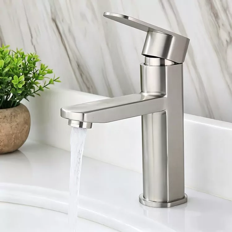 Square column round body hot and cold basin faucet
